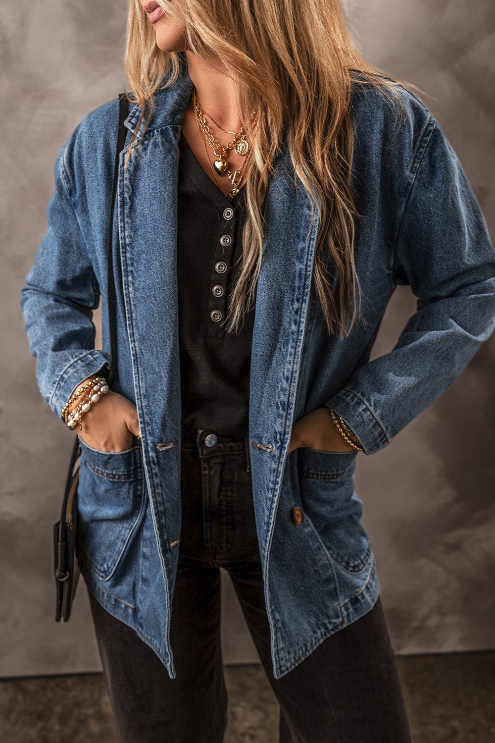 Pocketed Long Sleeve Denim Jacket