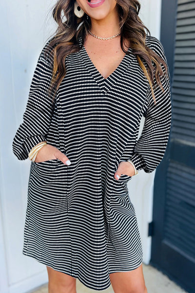 Striped V-Neck Long Sleeve Mini Dress