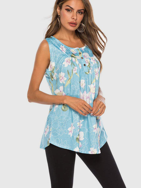 Flower Printed Round Neck Tank