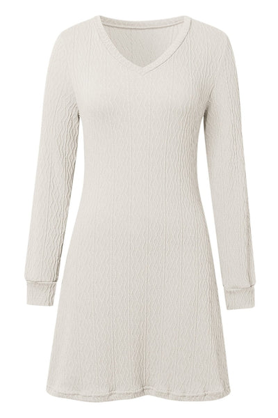 Texture V-Neck Long Sleeve Dress