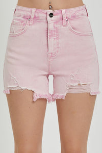 Acid Pink / S RISEN High Rise Distressed Denim Shorts