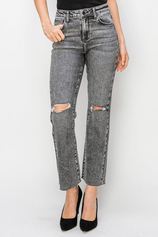 ACIDBLACK / 0 RISEN High Waist Distressed Straight Jeans