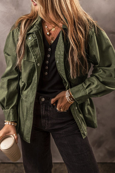 Army Green / S Zip Up Long Sleeve Jacket