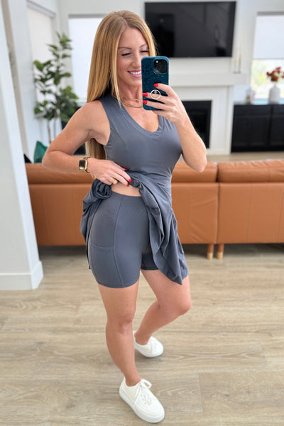 Athleisure Hop, Skip and a Jump Dress and Shorts Set in Charcoal