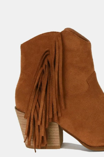 Beast Fashion Suede Fringe Point Toe Ankle Boots