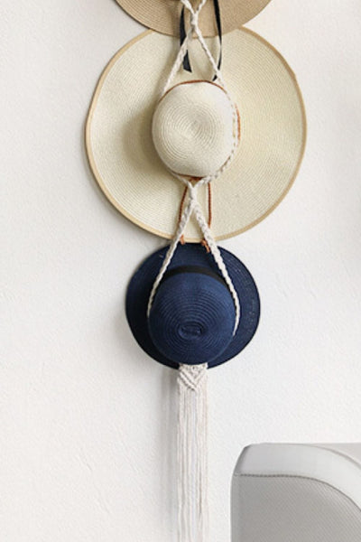 Beige / One Size Macrame Triple Hat Hanger