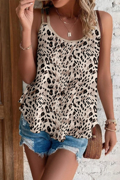 Beige / S Printed Round Neck Cami