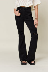 Black / 0(24) Judy Blue Full Size High Waist Distressed Flare Jeans