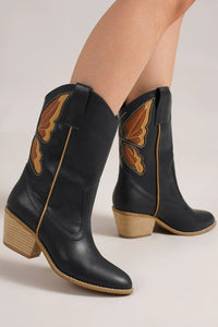 Black / 6 Beast Fashion Butterfly Cut Detail Point Toe Boots