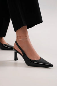 Black / 6 Beast Fashion Faux Leather Point Toe Slingback Pumps