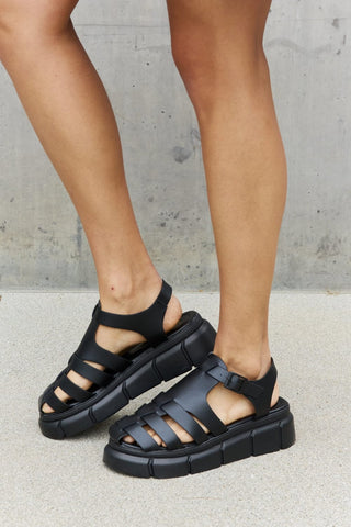 Black / 6 Platform Cage Stap Sandal in Black