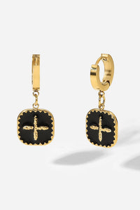 Black/Gold / One Size Plus Sign Square Shape Drop Earrings