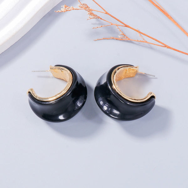 Black / One Size Alloy Drip Oil C-Hoop Earrings