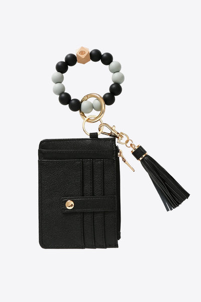 Black / One Size Beaded Bracelet Keychain with Wallet
