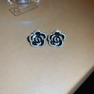 Black / One Size Copper Rhinestone Flower Earrings