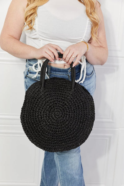 Black / One Size Justin Taylor Beach Date Straw Rattan Handbag in Black