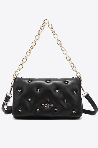 Black / One Size Nicole Lee USA Diamond Flower Messenger Crossbody Bag