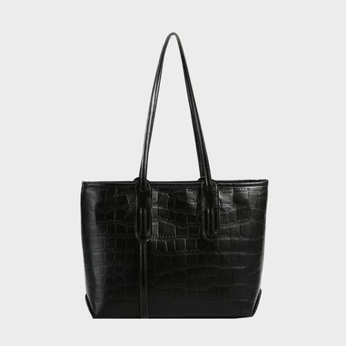 Black / One Size PU Leather Tote Bag