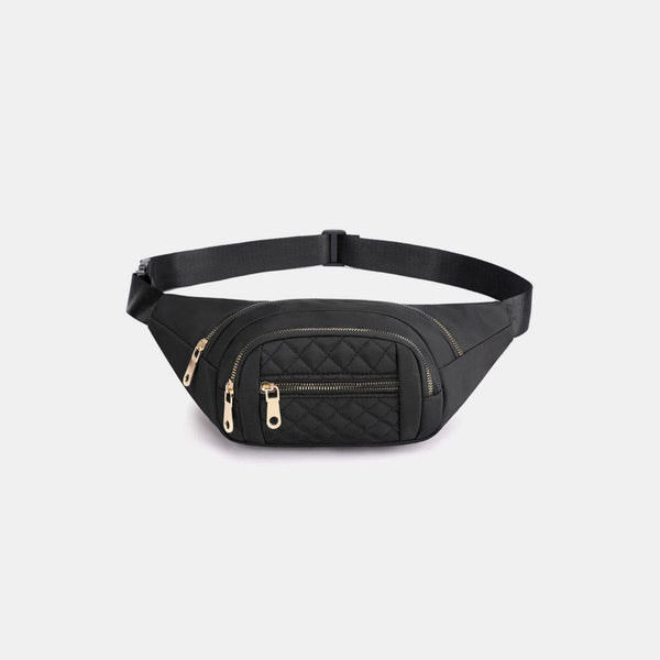 Black / One Size Zenana Quilted Multi Pocket Waist Belt Bag