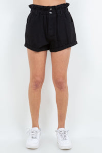 Black / S American Bazi High Waist Paper Bag Shorts