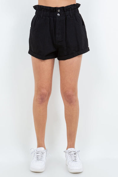 Black / S American Bazi High Waist Paper Bag Shorts