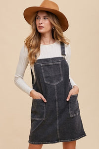 Black / S Annie Wear Wide Strap Denim Overall Dress with Pockets