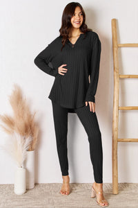 Black / S Basic Bae Full Size Notched Long Sleeve Top and Pants Set
