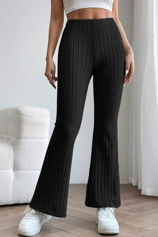 Black / S Basic Bae Full Size Ribbed High Waist Flare Pants