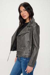 Black / S Coalition LA Zip Up Biker Jacket with Belt