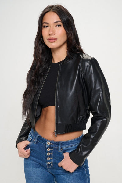 Black / S Coalition LA Zip Up Cropped Bomber Jacket