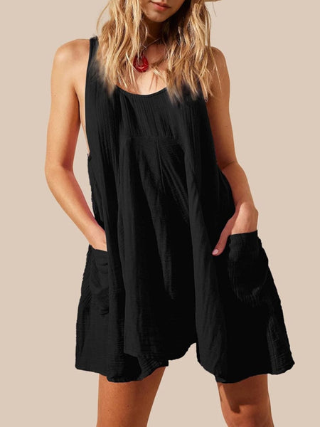 Black / S Devine Tied Scoop Neck Wide Strap Mini Dress