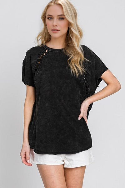 Black / S Double Take Full Size Cutout Round Neck Short Sleeve T-Shirt