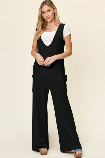 Black / S Double Take Full Size Sleeveless Wide Leg Jumpsuit with Pockets