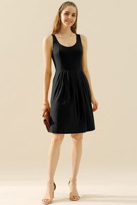 Black / S Doublju Full Size Round Neck Ruched Sleeveless Dress with Pockets