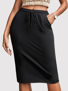 Black / S Drawstring Skirt with Pockets