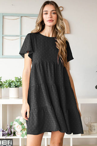 Black / S Heimish Swiss Dot Short Sleeve Tiered Dress