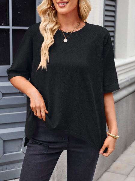 Black / S Lovelet Round Neck Half Sleeve T-Shirt