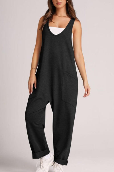 Black / S Lovelet Wide Strap Jumpsuit with Pockets