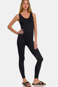 Black / S/M Zenana Ribbed Bra Padded Sports Seamless Jumpsuit
