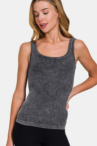 Black / S/M Zenana Ribbed Scoop Neck Tank