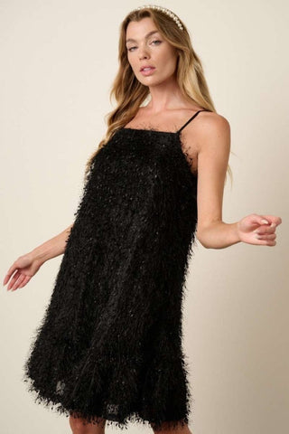 Black / S Mittoshop Feather Ruffle Hem Mini Cami Dress