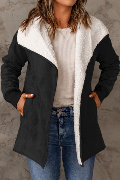 Black / S Open Front Long Sleeve Sherpa Jacket