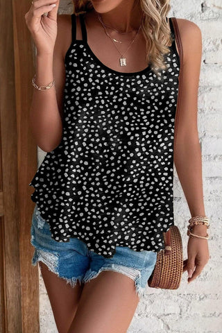 Black / S Printed Round Neck Cami