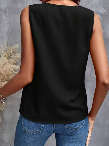 Black / S Ruffled V-Neck Tank