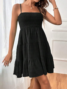 Black / S Tiered Smocked Square Neck Cami Dress