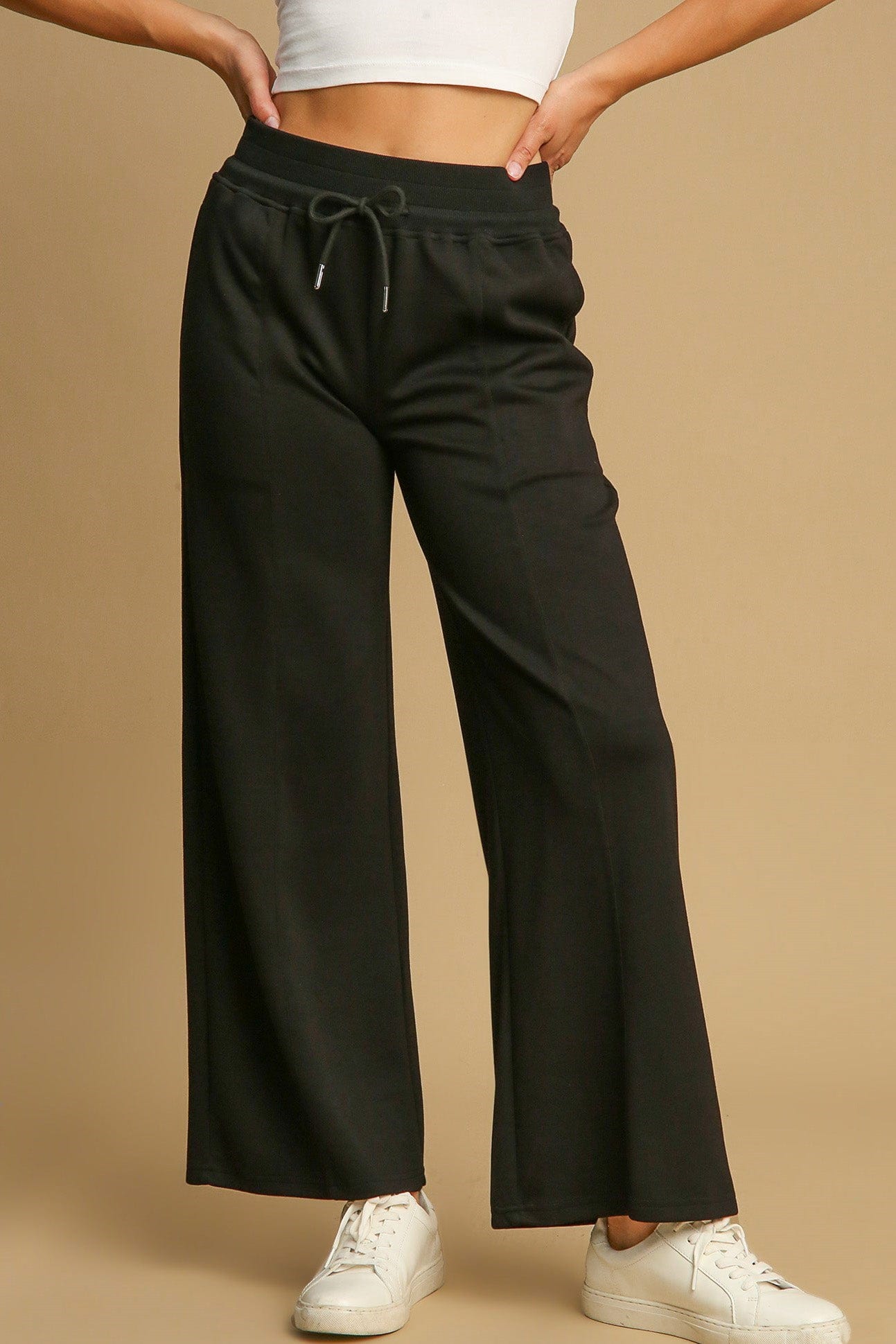 Black / S Umgee Drawstring Wide Leg Pants with Pockets