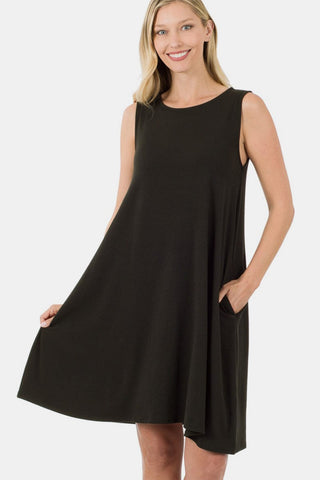 Black / S Zenana Full Size Sleeveless Flared Dress with Side Pockets