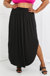 Black / S Zenana It's My Time Full Size Side Scoop Scrunch Skirt in Black