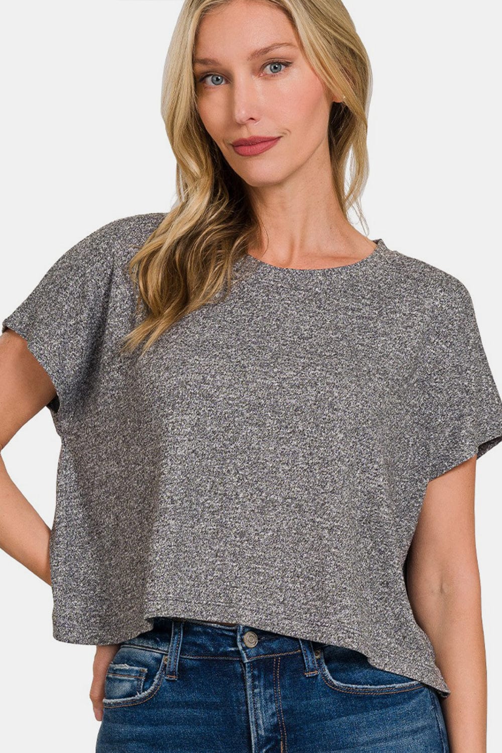 Black / S Zenana Short Sleeve Round Neck Cropped T-Shirt