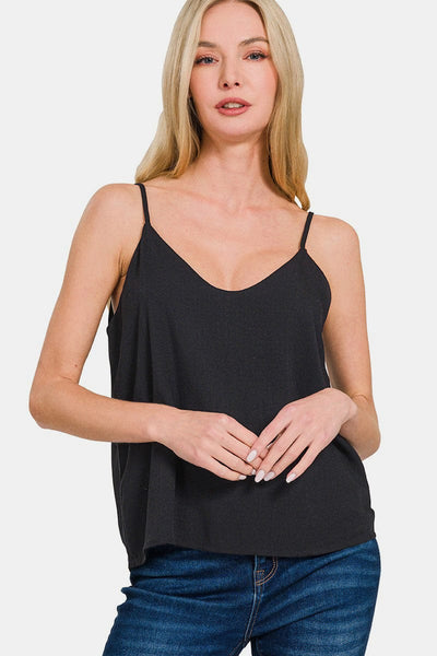 Black / S Zenana Two Layered Spaghetti Strap Cami